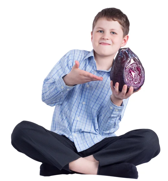 Giovane ragazzo con cibo sano — Foto Stock