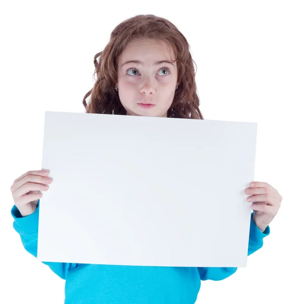 Pretty teen girl with blank poster — Stock Photo, Image