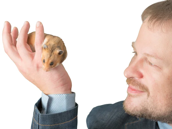 Mann hält Hamster auf Arm — Stockfoto