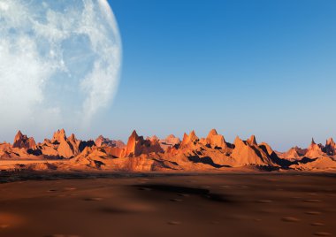 dağ manzarası büyük moon ile 3D çizimi
