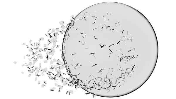 3D иллюстрация шара с маленькими кусочками поверхности, вылетающими — стоковое фото