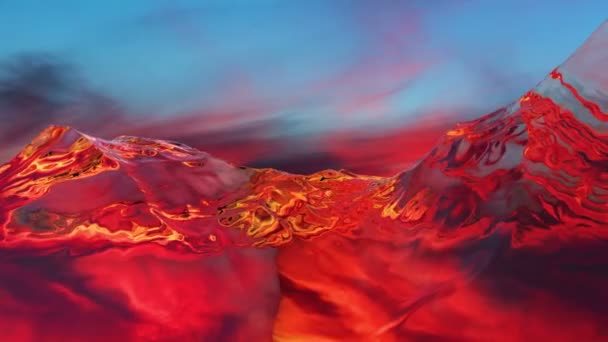 Illustration 3D de montagnes de gelée surréaliste sur fond coloré et coucher de soleil — Video