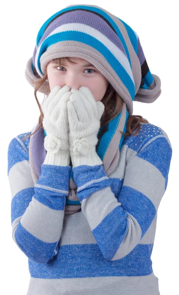 Hübsche Teenie-Mädchen in Winterkleidung werden warm — Stockfoto