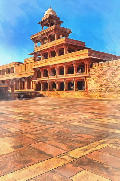 Барвистий живопис палацу Панч Махал Фатехпур Сікрі Індія — стокове фото