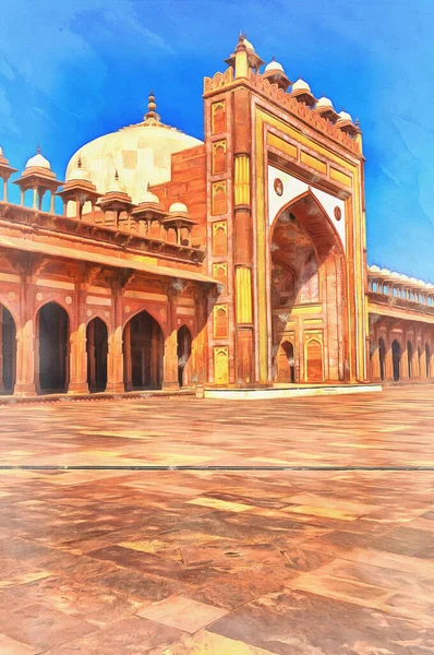 Pintura colorida da mesquita Jama Masjid Fatehpur Sikri Índia — Fotografia de Stock