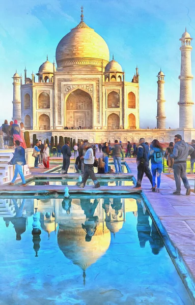 Güneş doğarken Taj Mahal 'in renkli tablosu — Stok fotoğraf