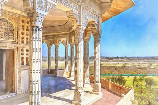 Colorful painting of Agra Fort Agra Uttar Pradesh India — Stock Photo, Image