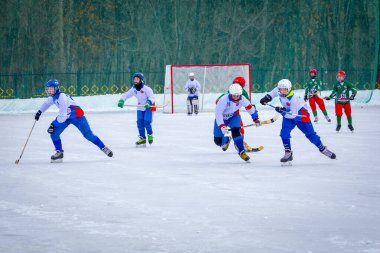 RUSSIA, KOROLEV - 10 Şubat 2019 Moskova bölge bando şampiyonası. BC Vympel - BC Filimonovo 9: 1