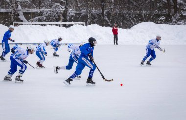RUSSIA, KOROLEV - 18 Şubat 2018 Moskova bölge bando şampiyonası. BC Vympel - BC Dinamo 3: 2