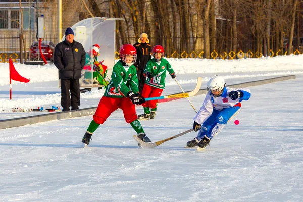 RUSSIA, KOROLEV - 10 FEBBRAIO 2019: Campionato bandy della regione di Mosca. BC Vympel - BC Filimonovo 9: 1 — Foto Stock