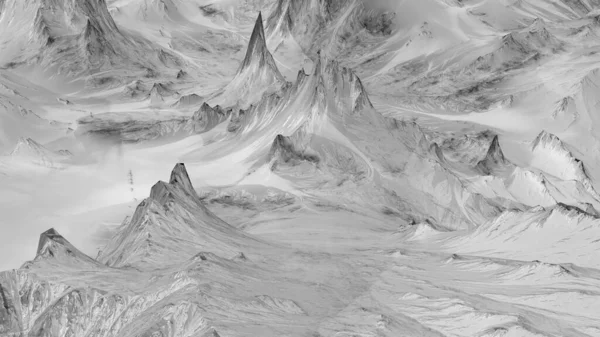 3D-візуальна ілюстрація монохромного гірського пейзажу — стокове фото