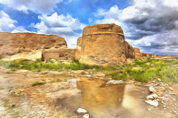 Ruins of ancient city of Tus colorful painting — Stock Photo, Image