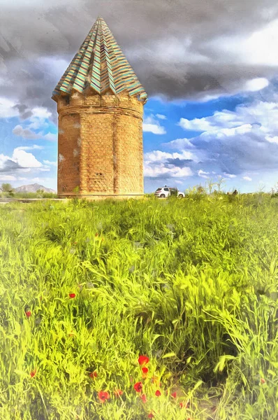 Torre tumba pintura colorida, siglo XV, torre de Akhangan, provincia de Jorasán Razavi, Irán. — Foto de Stock