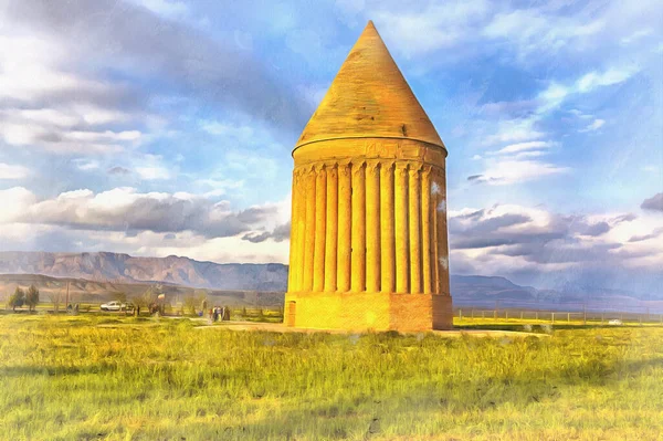 Toren graf kleurrijk schilderij, 15e eeuw, Akhangan toren, Khorasan Razavi provincie, Iran. — Stockfoto