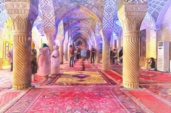 Mezquita Nasir al-Mulk pintura colorida, Mezquita Rosa, 1880, Shiraz, Provincia de Fars, Irán —  Fotos de Stock