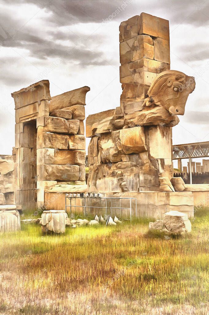 Persepolis, ceremonial capital of Achaemenid Empire colorful painting