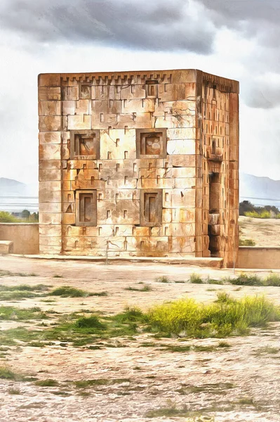 Cubo de Zoroastro, Naqsh-e Rostam necrópolis, provincia de Fars, Irán pintura colorida — Foto de Stock