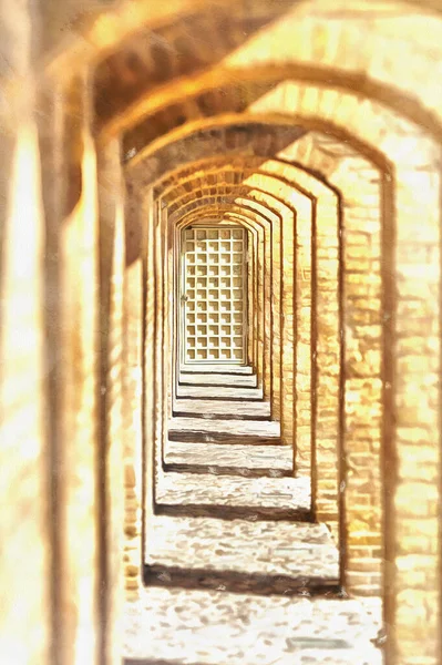 Ponte Khaju pintura colorida, rio Zayanderud, Isfahan, Província de Isfahan, Irã — Fotografia de Stock