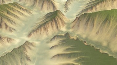 Güzel dağ manzarasının 3 boyutlu çizimi.