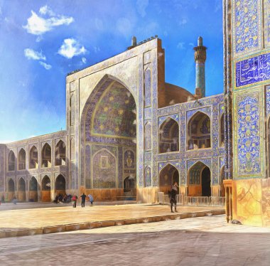 Şah Camii renkli resim İsfahan İran.