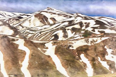 Dağ manzaralı renkli resim, Batı Azerbaycan, İran.