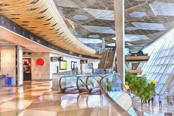 Heydar Aliyev International luchthaven interieur kleurrijke schilderij — Stockfoto