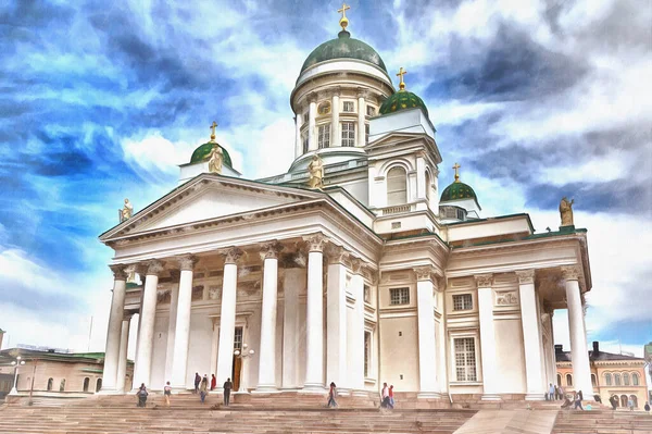 Helsinki Katedrali mimari renkli resim, 1852, Helsinki Finlandiya. — Stok fotoğraf