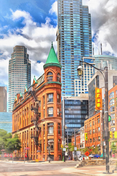 Historic Gooderham Building colorful painting, 1892, Торонто Онтарио Канада.