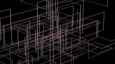 Siyah arkaplan üzerindeki geometrik bağlantı yapısının 3B çizimi.