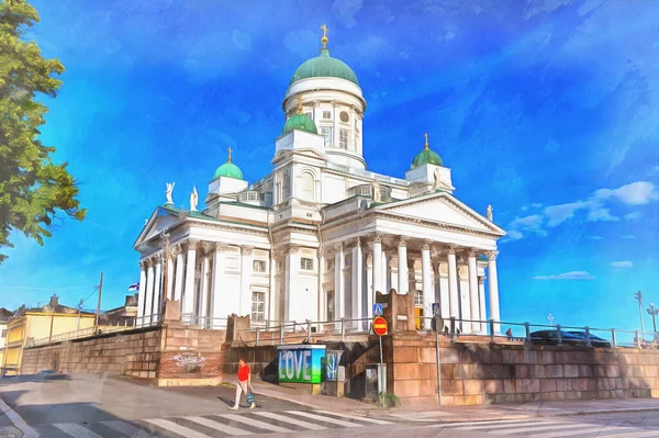 Helsinki Cathedral architecture colorful painting, 1852, Helsinki Finland. — стокове фото