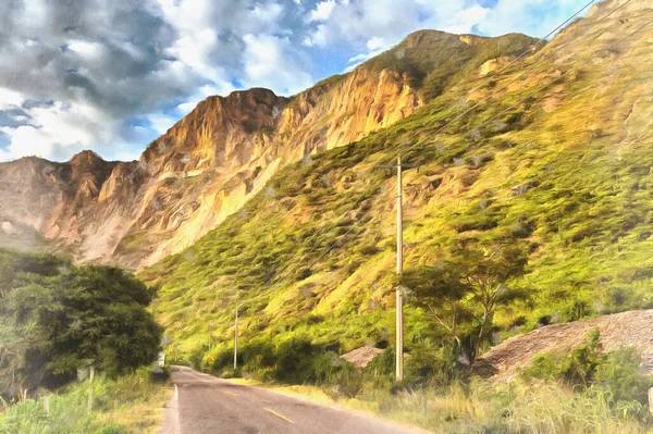 Pintura colorida del paisaje montañoso, Huamuxtitlan, Guerrero México. —  Fotos de Stock