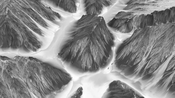 3D monokróm illusztráció a hegyvidéki táj domborzatáról. — Stock Fotó