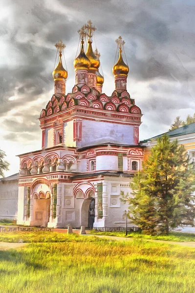 Joseph-Volokolamsk Monastery colorful painting, 17th century, Teryaevo, Tver region, Russia. — 스톡 사진