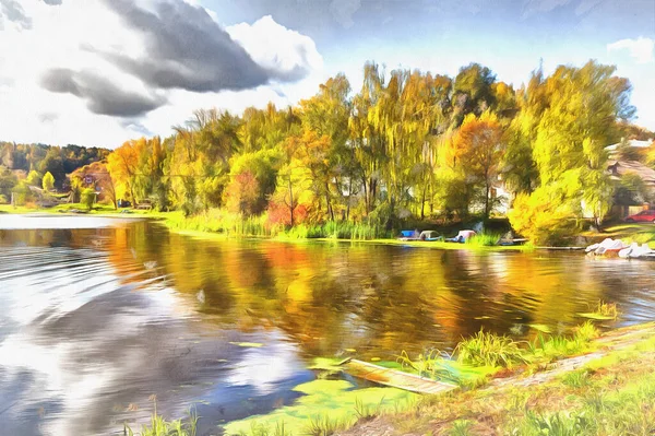 Paisaje urbano de Plyos pintura colorida, región de Ivanovo, Rusia. — Foto de Stock