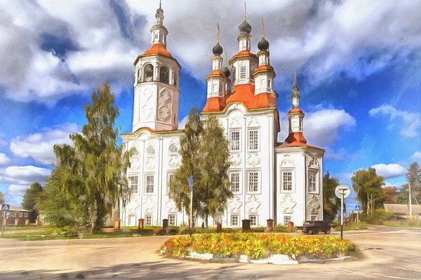 Entrada na igreja de Jerusalém pintura colorida, 1794, Totma, região de Vologda, Rússia. — Fotografia de Stock