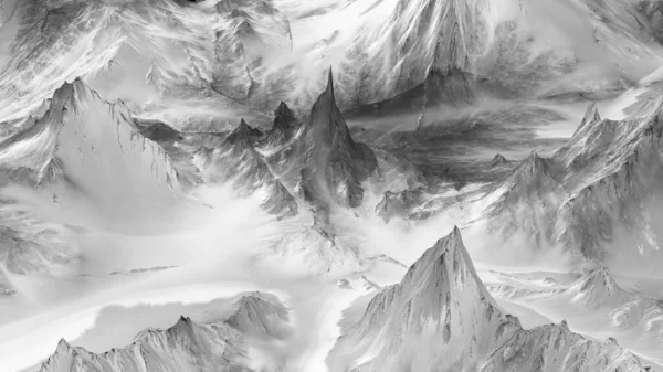 3D monochrome Darstellung des Reliefs der Berglandschaft. — Stockfoto