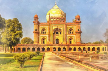 Safdar Jang renkli tablonun mezarı, 1754, Delhi, Hindistan.