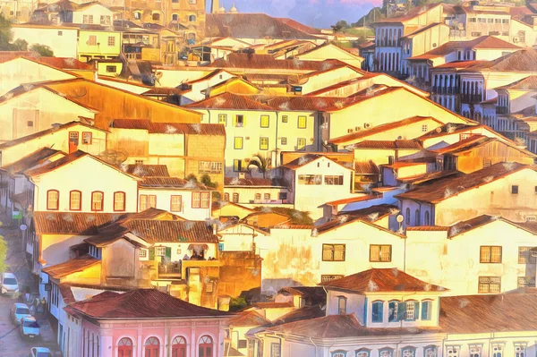 Cityscape of old town colorful painting, Ouro Preto, Minas Gerais, Brasil. — Fotografia de Stock