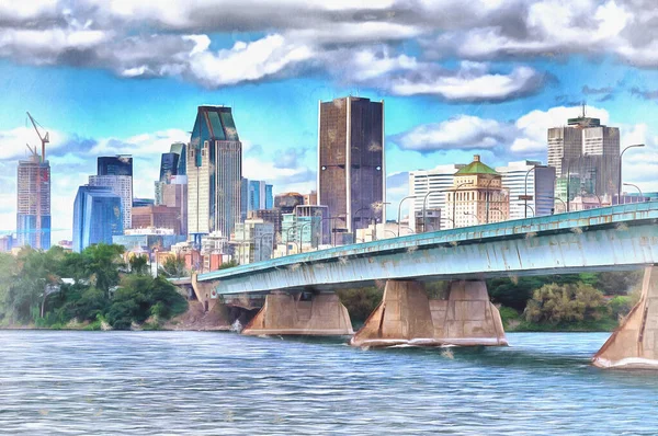 St. Lawrence Fluss mit Concorde Brücke bunte Malerei — Stockfoto