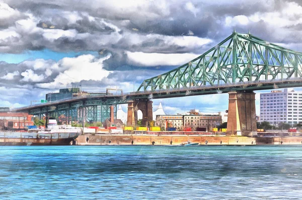 Puente Jacques Cartier pintura colorida, río San Lorenzo, Montreal, Quebec, Canadá. — Foto de Stock