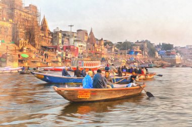Ganj 'ın renkli resimlerinden şehir manzarası, Varanasi, Uttar Pradesh, Hindistan.