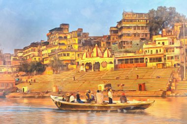 Ganj 'ın renkli resimlerinden şehir manzarası, Varanasi, Uttar Pradesh, Hindistan.