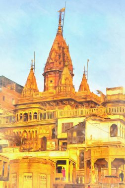 Ganj 'ın renkli resimlerinden şehir manzarası, Varanasi, Uttar Pradesh, Hindistan.