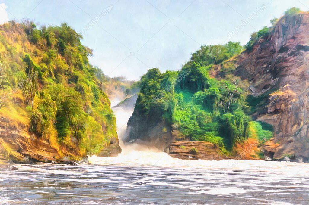 Waterfall colorful painting, Murchison Falls national park, Uganda.