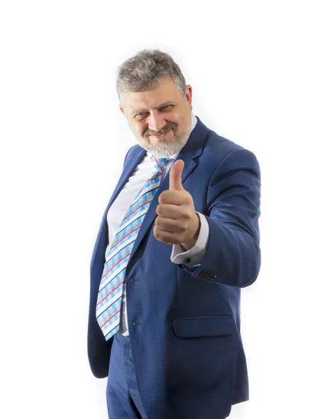 Treinador de negócios retrato estúdio emocional no fundo branco. — Fotografia de Stock