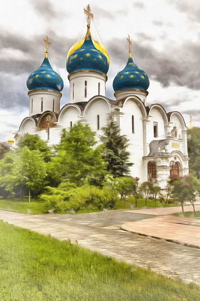 Bela vista na Catedral da Assunção, Trinity Lavra de São Sérgio pintura colorida parece imagem — Fotografia de Stock