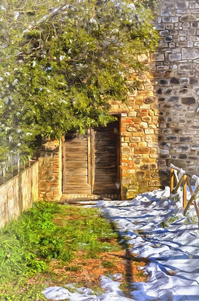 Kaliteli ahşap kapı renginde güzel bir manzara — Stok fotoğraf