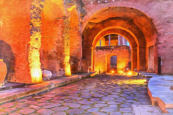 Nachtelijke stadsgezicht van het oude Rome kleurrijke schilderij ziet eruit als afbeelding — Stockfoto