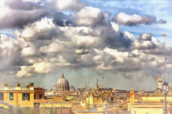 Vacker stadsbild av antikens Rom färgglada målning ser ut som bild — Stockfoto