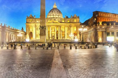Vatikan 'ın renkli resminde Aziz Peter Kilisesi' nin güzel manzarası